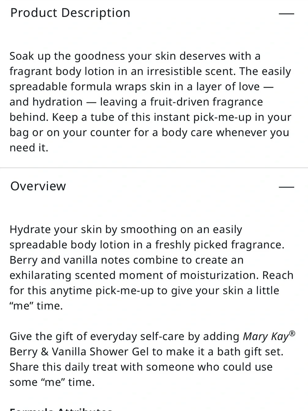 Mary Kay Berry & Vanilla Set of Body Lotion & Shower Gel
